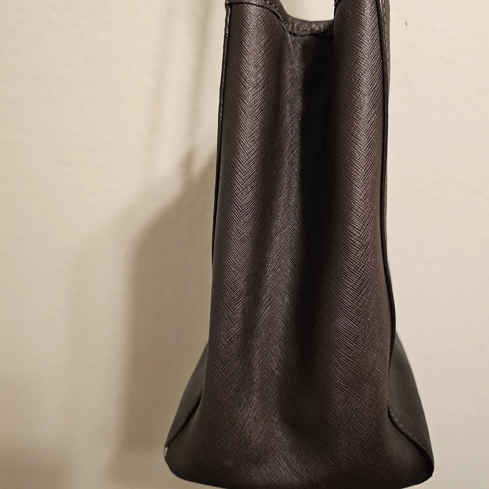 Michael Kors Dark Brown Saffiano Leather Tote with Gold Logo Charm